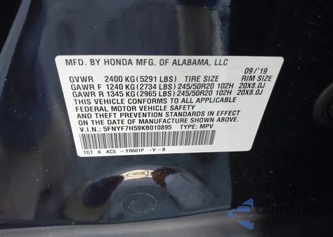 2019 Honda Passport Ex-L z USA, uszkodzony, nr VIN 5FNYF7H59KB010895